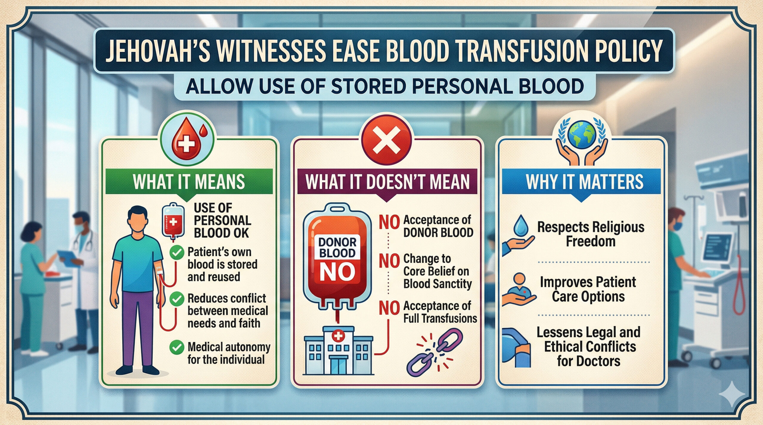 Jehovah's Witnesses Ease Blood Transfusion Policy: Allow Use of Stored Personal Blood — What It Means, What It Doesn't, and Why It Matters