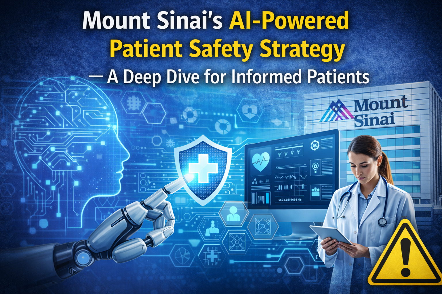 Mount Sinai AI-powered patient safety strategy showing doctor using digital health technology and artificial intelligence to improve patient care and hospital safety